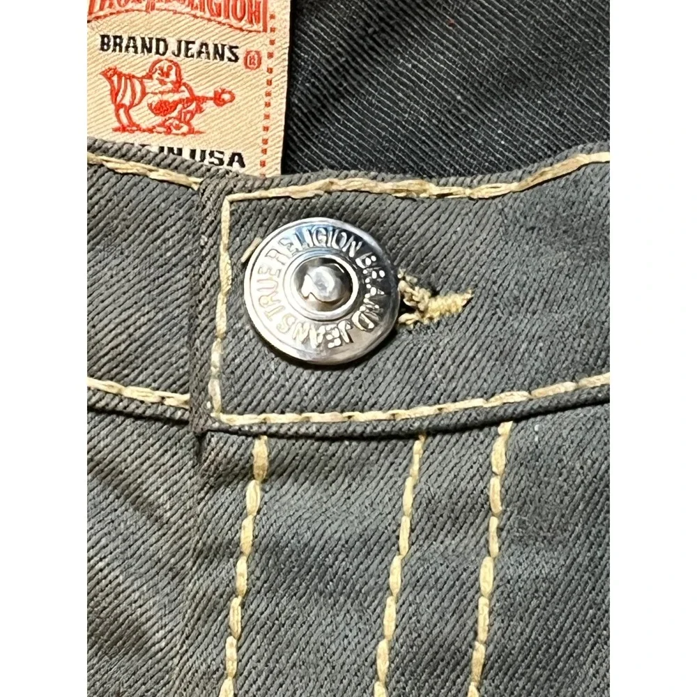 True Religion Joey Super T Grey Flare Jeans Mens 40 Made in USA Low Rise Denim